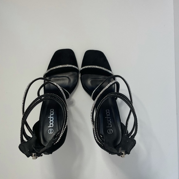 ✨BOOHOO Black/Diamanté 💎 Strappy Heels 👠 Size 8 - Picture 3 of 6